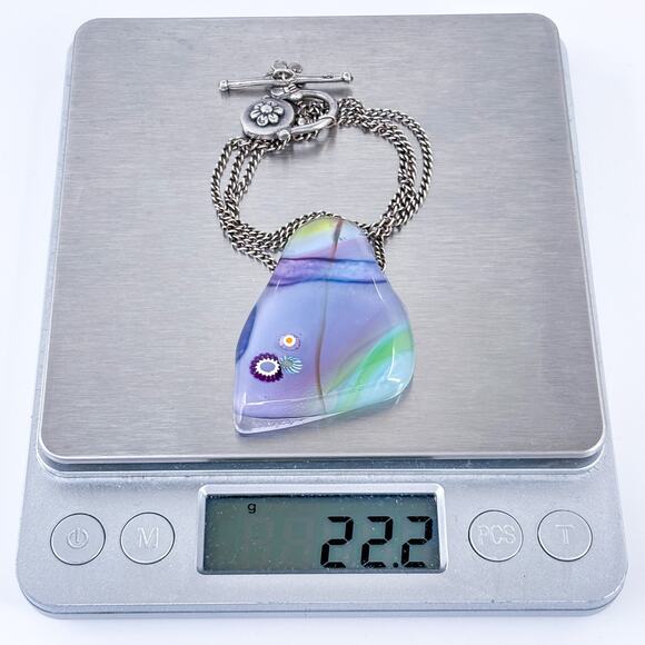 Dichroic Glass Pendant Necklace | Sterling Silver 925 | Colorful Artisan | 16.5" - Picture 8 of 8